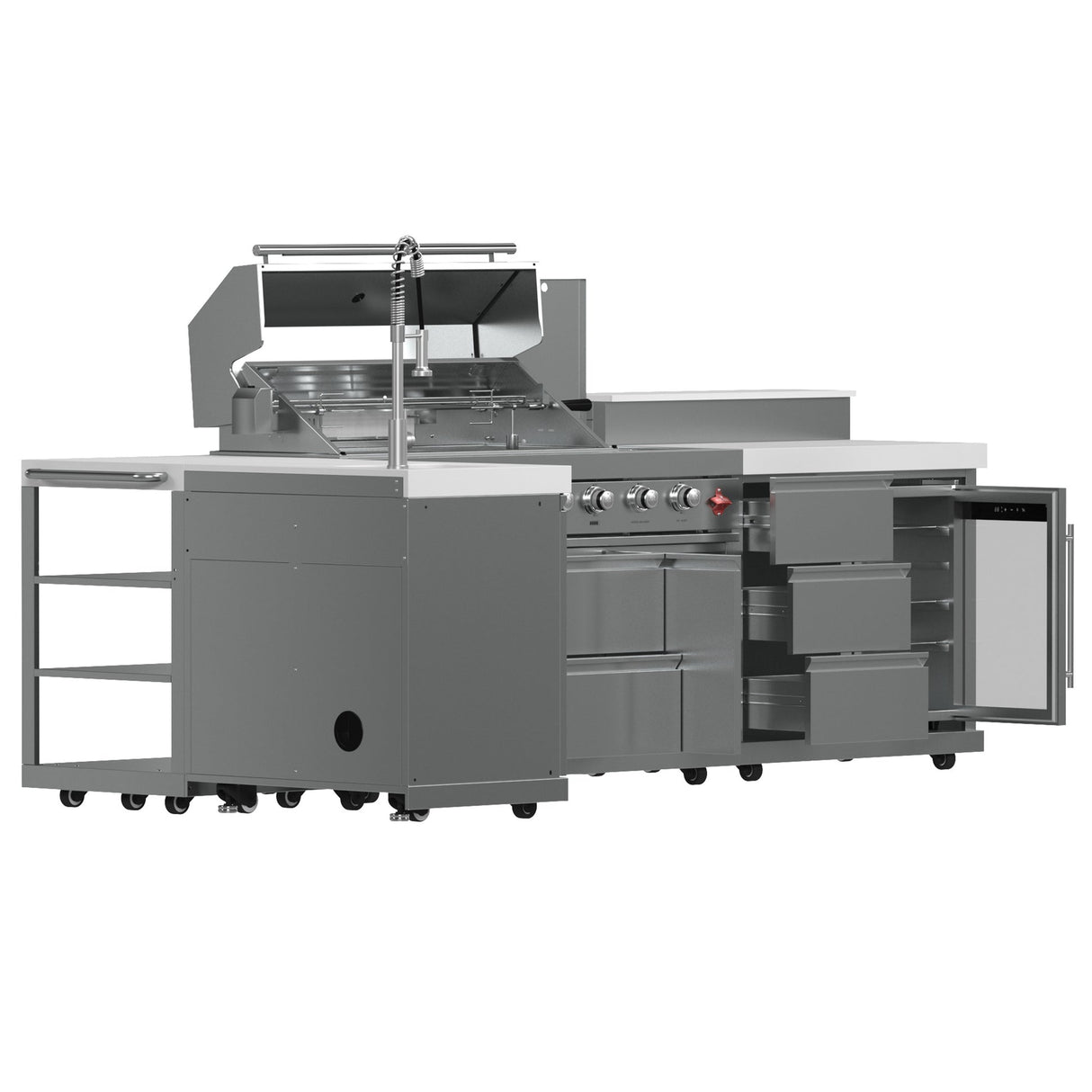 Forno Bulnes 40" BBQ Outdoor Kitchen – 95,000 BTU, 5 Burners, Infrared Sear & Rotisserie, Beverage Center & White Sintered Stone Countertops