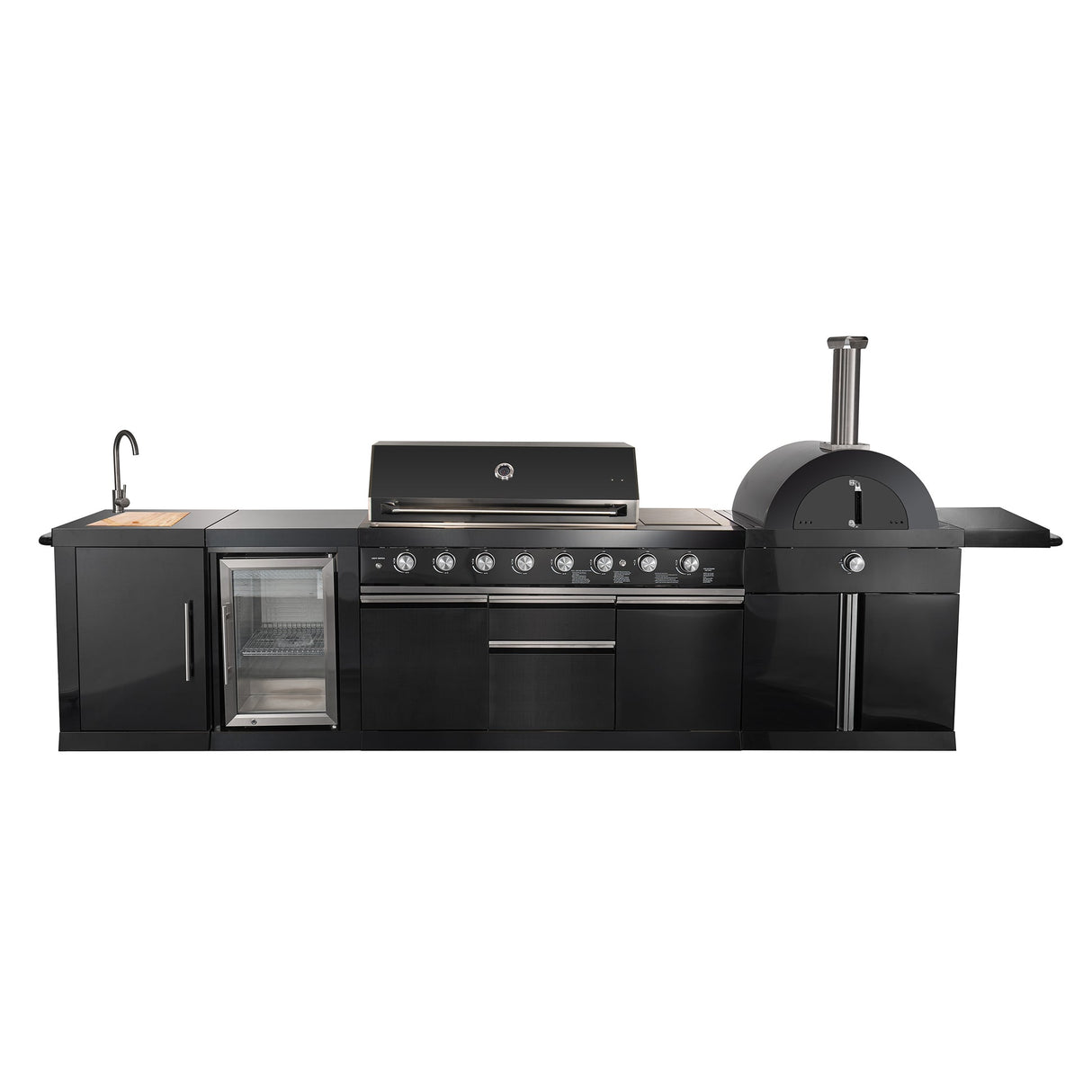 Forno All’Aperto Outdoor Kitchen – 87,600 BTU, 4 Burners, Infrared Burners, Pizza Oven, Black Countertops, Bar & Beverage Center