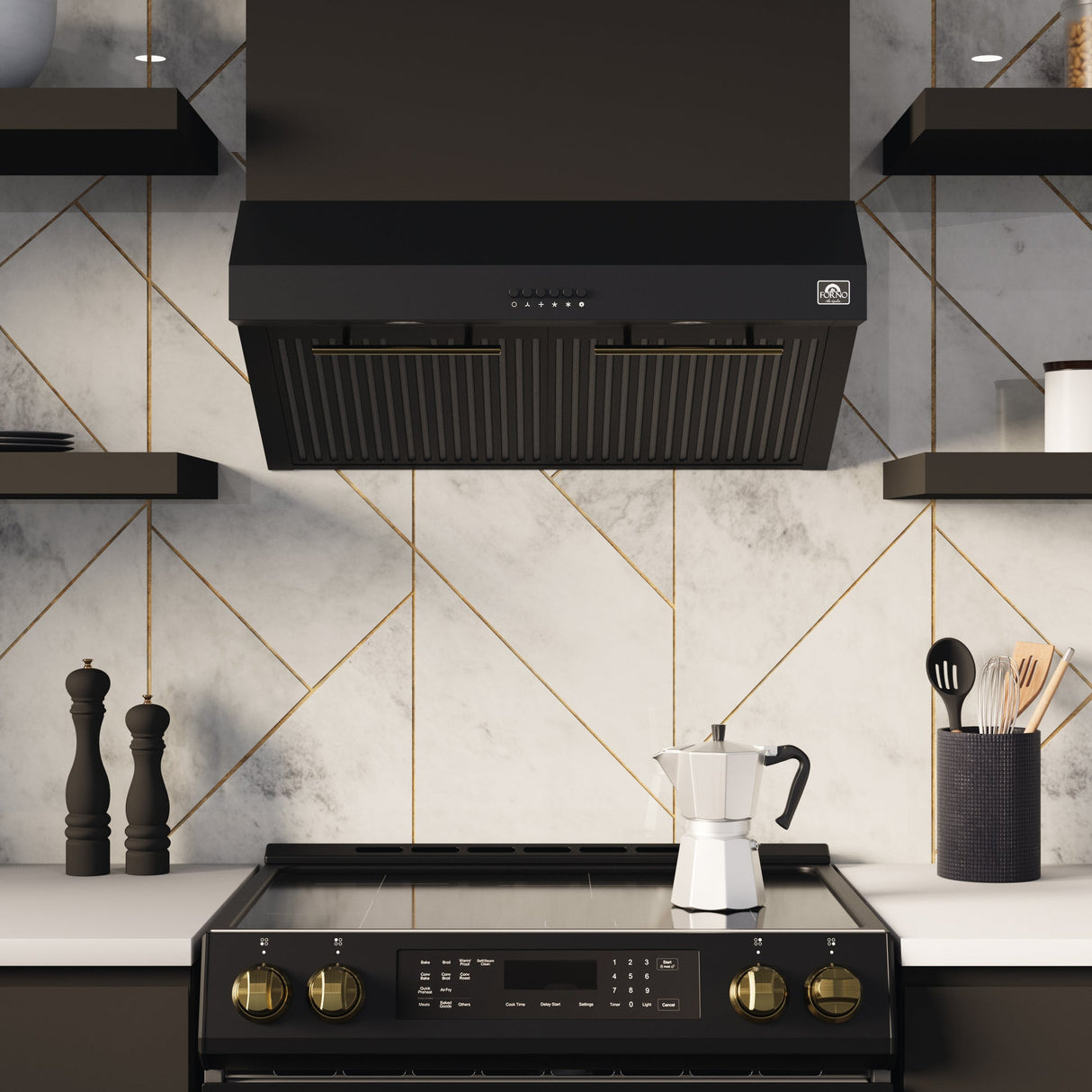 Forno Bari Espresso 30-Inch Under Cabinet Range Hood, 600 CFM, LED Lighting, Dishwasher-Safe Baffle Filters, 3-Speed Fan Control