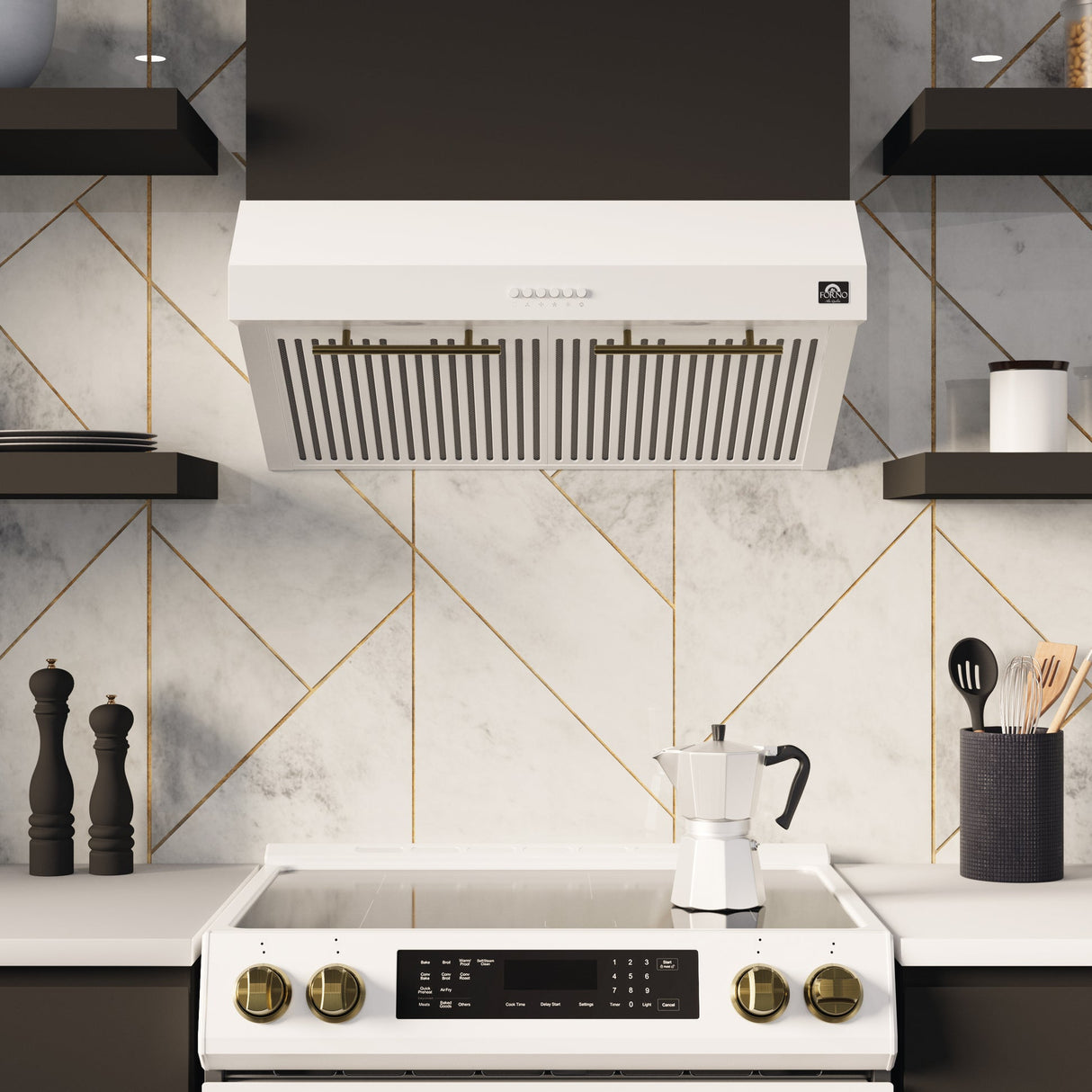 Forno Bari Espresso 30-Inch Under Cabinet Range Hood, 600 CFM, LED Lighting, Dishwasher-Safe Baffle Filters, 3-Speed Fan Control