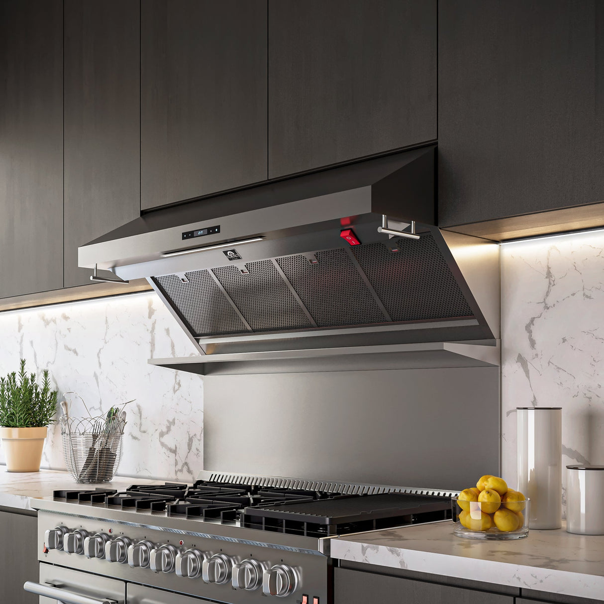 Forno Savona Wall Mount Range Hood, Hybrid Filters, Backsplash Included