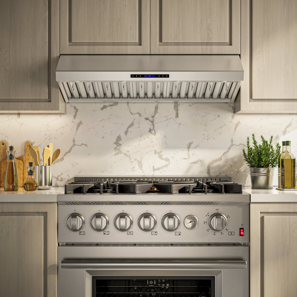 Forno Palazzo Wall Mounted Range Hood, Stainless Steel, Heavy Duty Baffle Filters, Remote Control