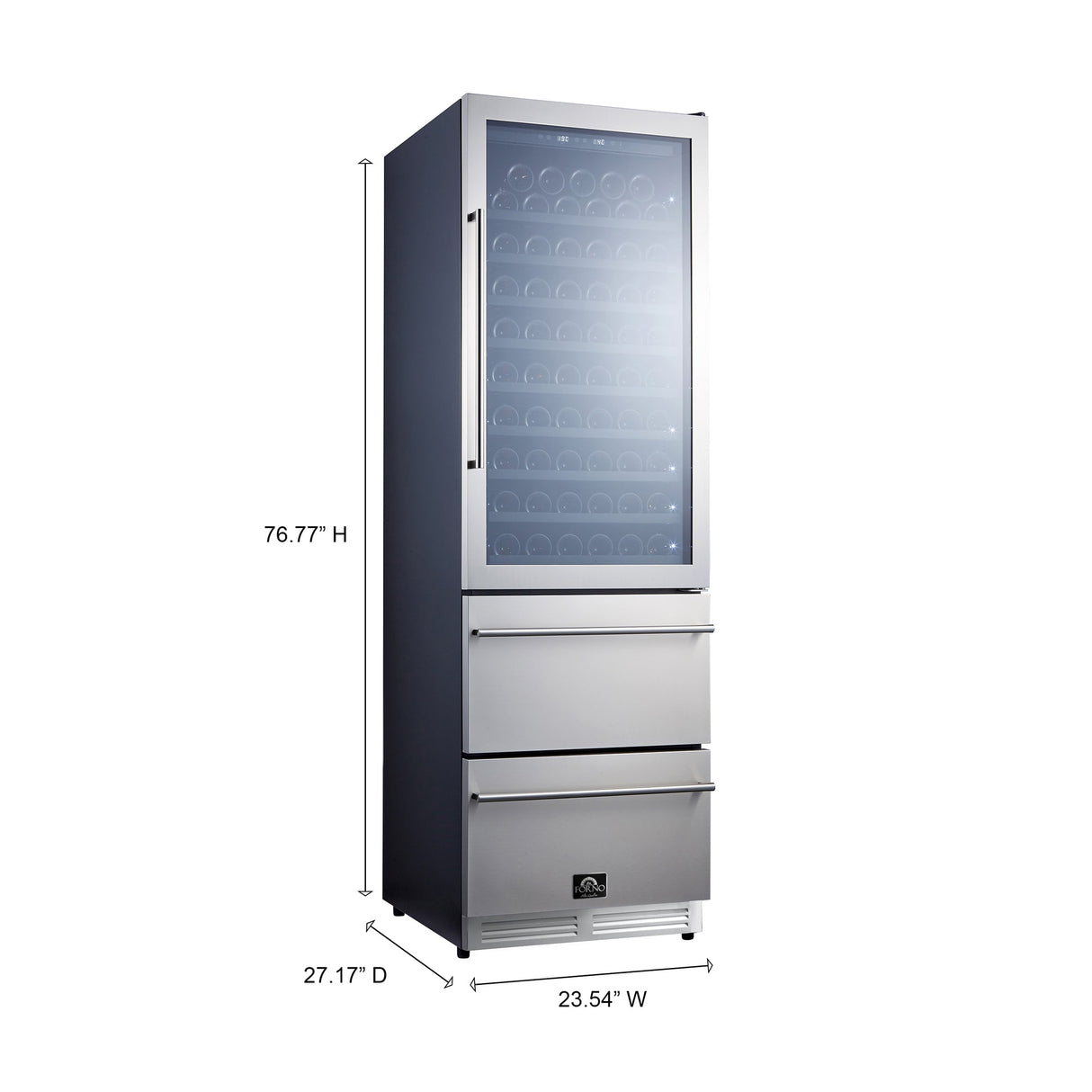 Forno Azienda 24-Inch Dual Temperature Zone Wine Cooler, Up to 108 Bottles, Two Refrigerated Drawers