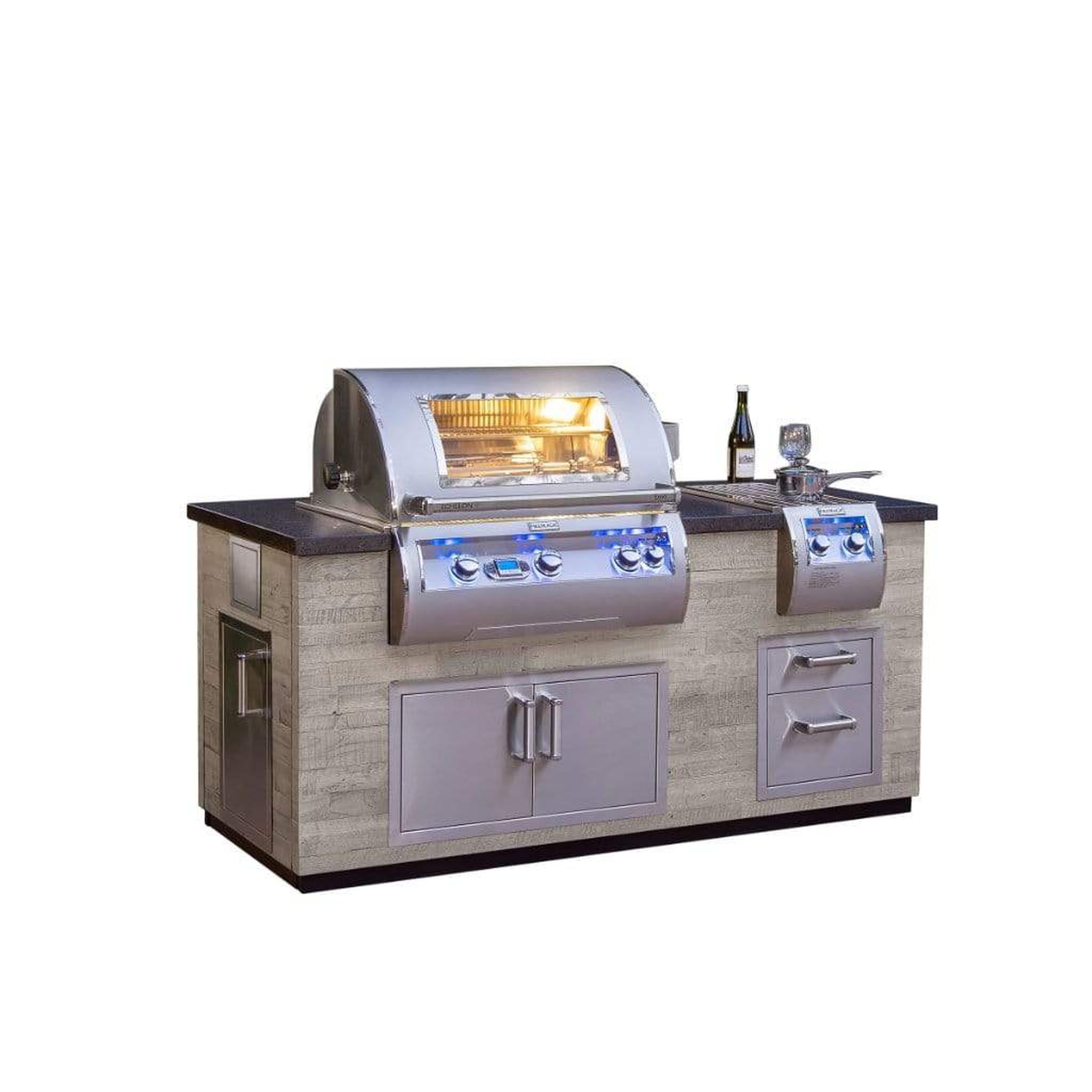 Fire Magic 77" Reclaimed Wood Island System w/ Polished Black Lava Counter & Double Drawer Cutout