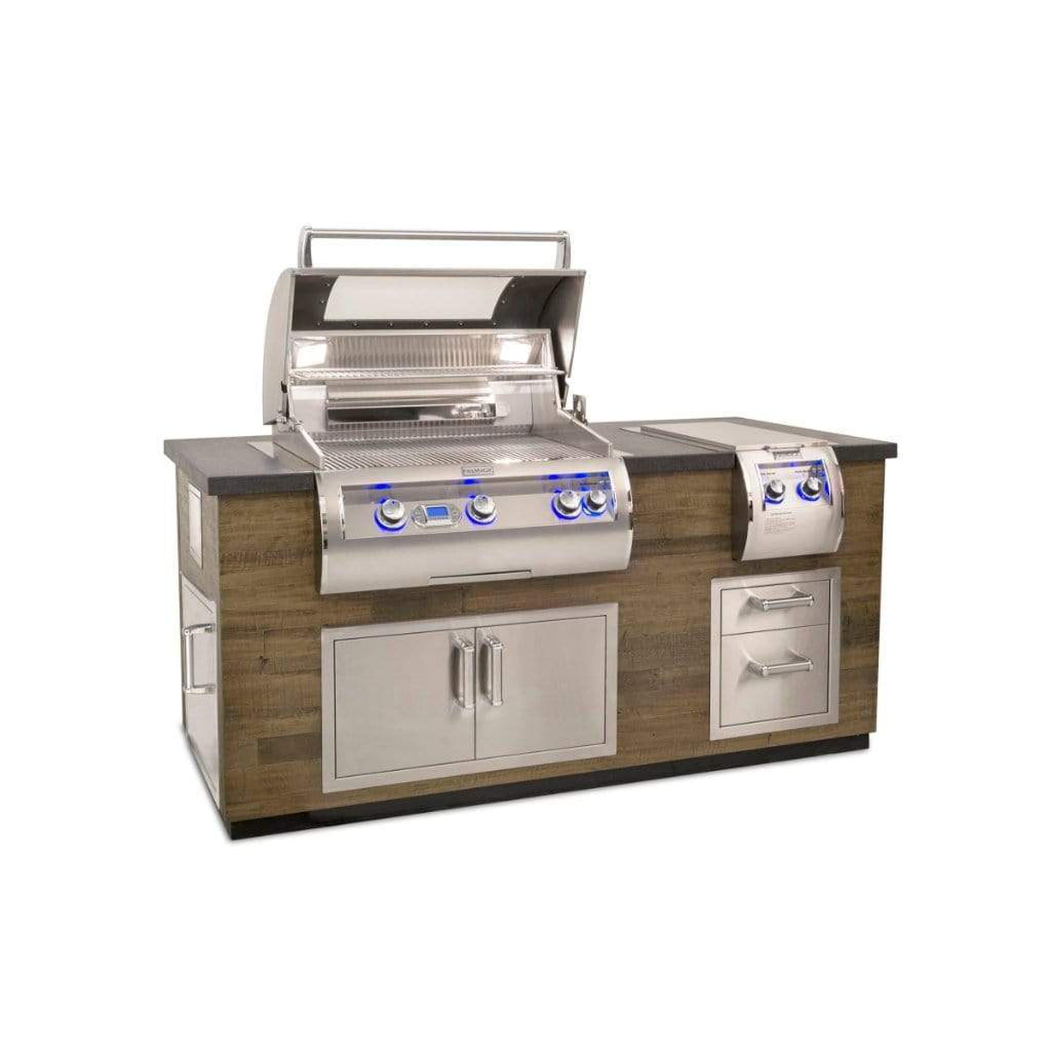 Fire Magic 77" Reclaimed Wood Island System w/ Polished Black Lava Counter & Double Drawer Cutout