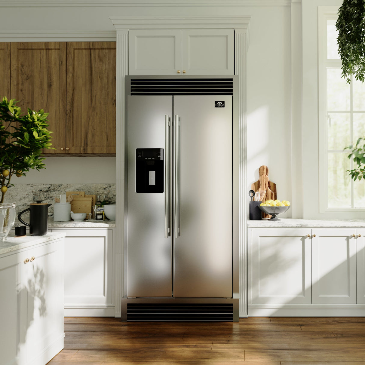 Forno Salerno 40-Inch Built-In Stainless Steel Refrigerator, 20 cu.ft, Decorative Grill