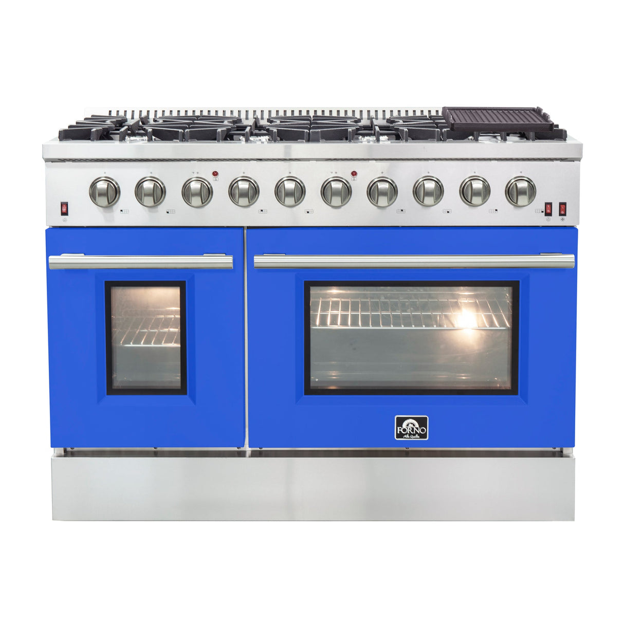 Forno Galiano 48-Inch Freestanding Gas Range, 8 Burners, with Color Doors