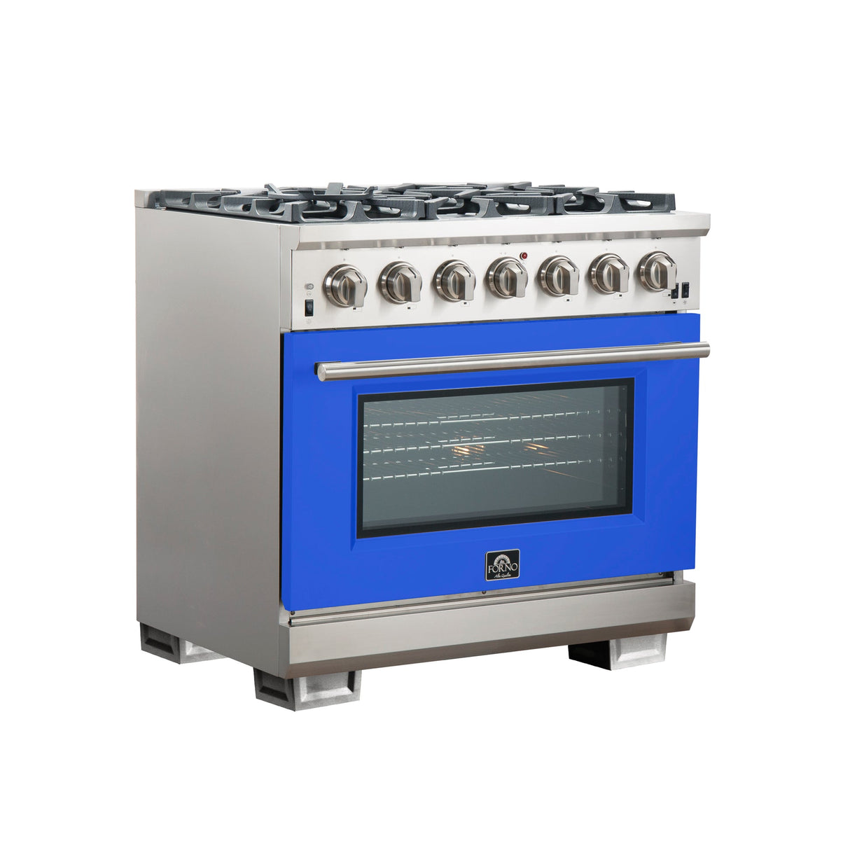 Forno Capriasca 36-Inch Freestanding Gas Range with 6 Brass Burners & Color Door