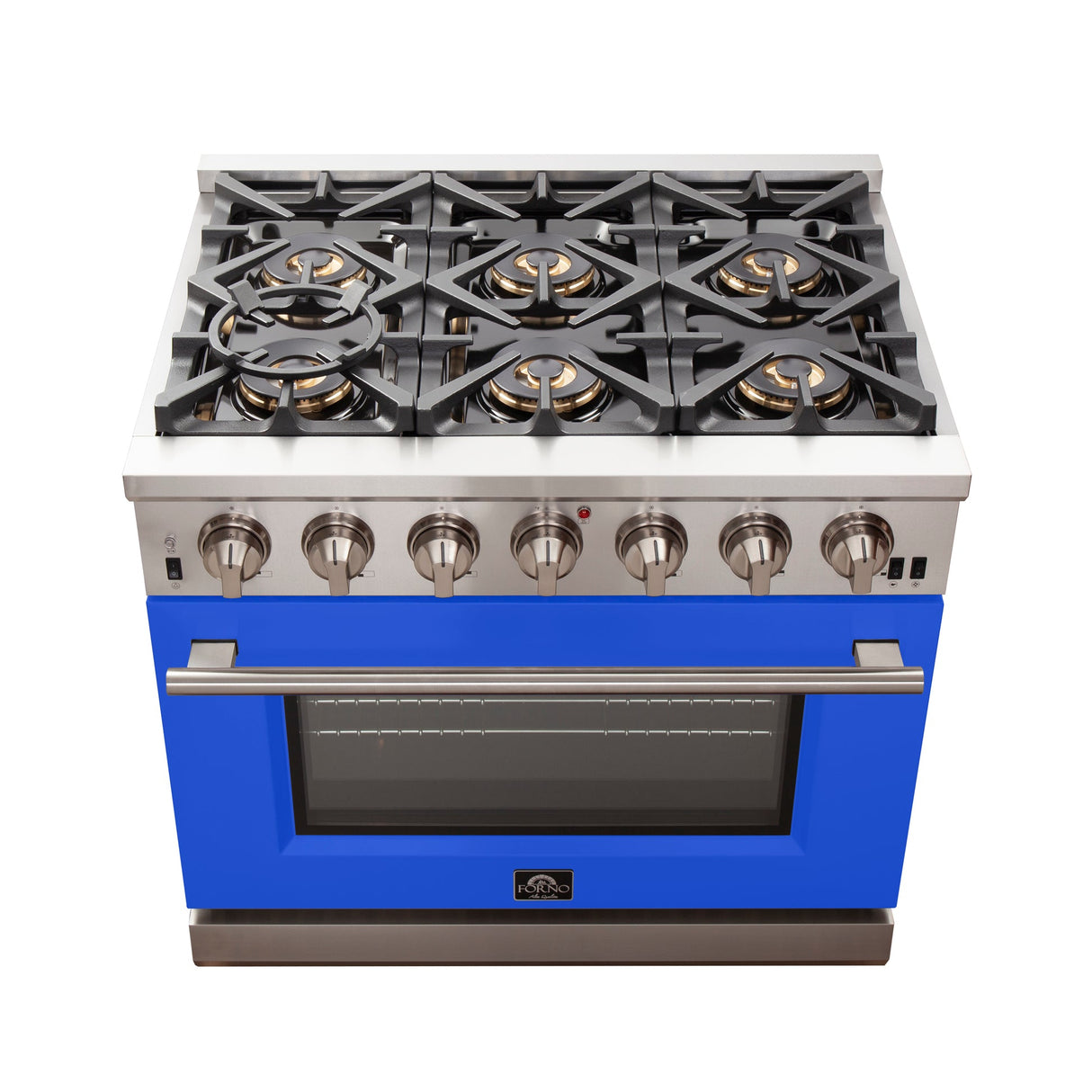 Forno Capriasca 36-Inch Freestanding Gas Range with 6 Brass Burners & Color Door