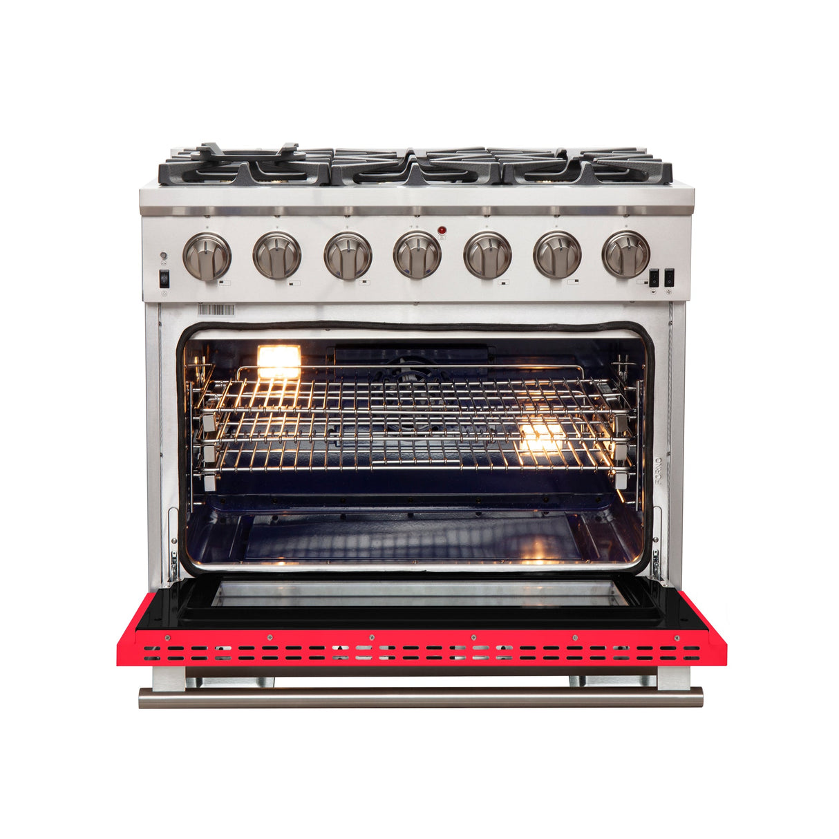 Forno Capriasca 36-Inch Freestanding Gas Range with 6 Brass Burners & Color Door