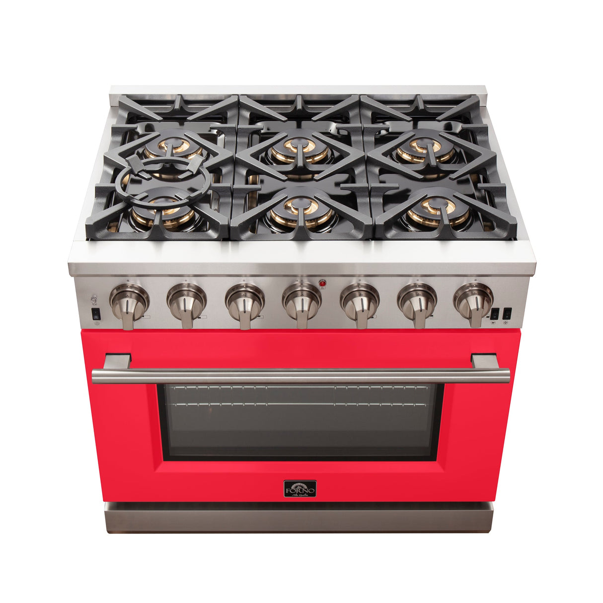 Forno Capriasca 36-Inch Freestanding Gas Range with 6 Brass Burners & Color Door