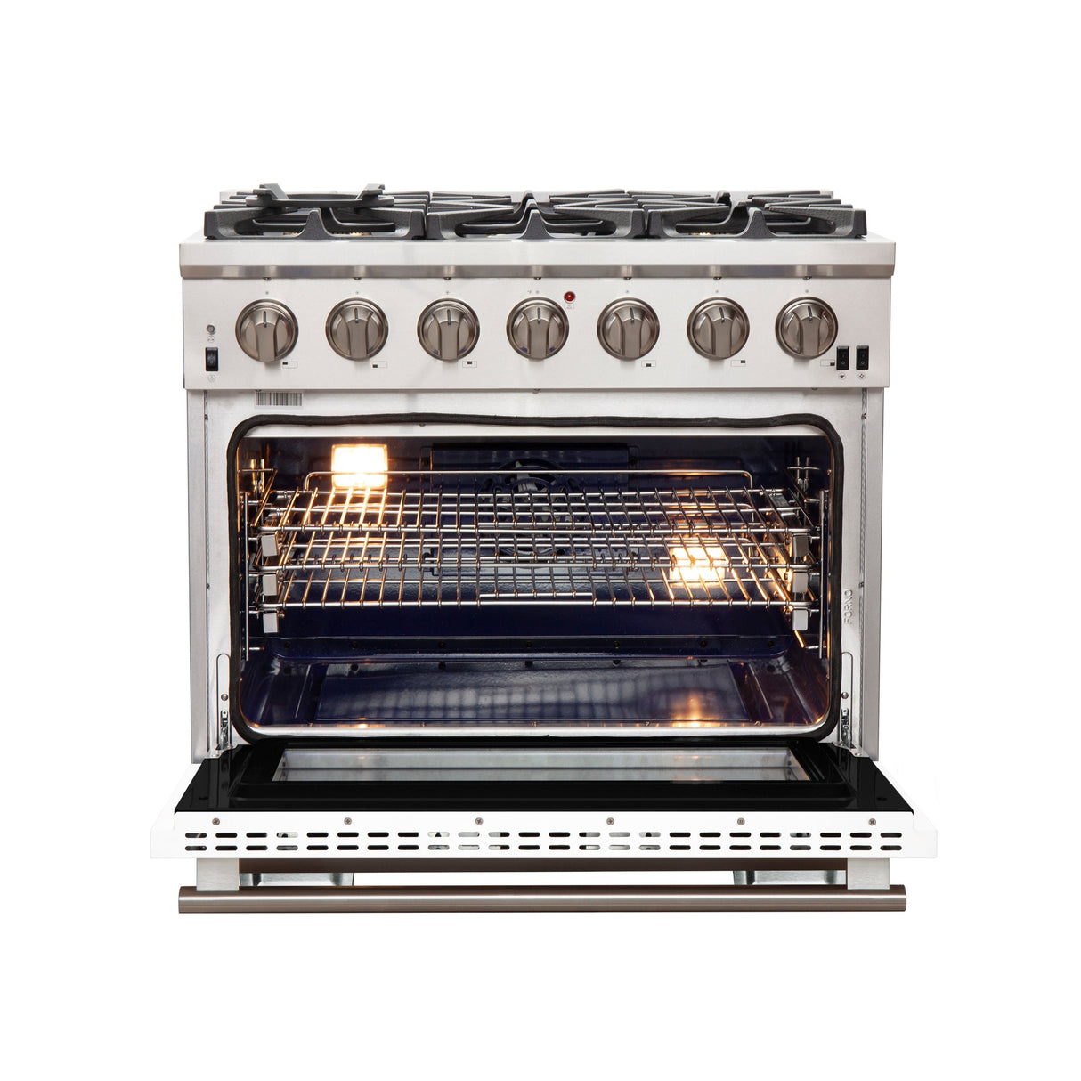 Forno Capriasca 36-Inch Freestanding Gas Range with 6 Brass Burners & Color Door
