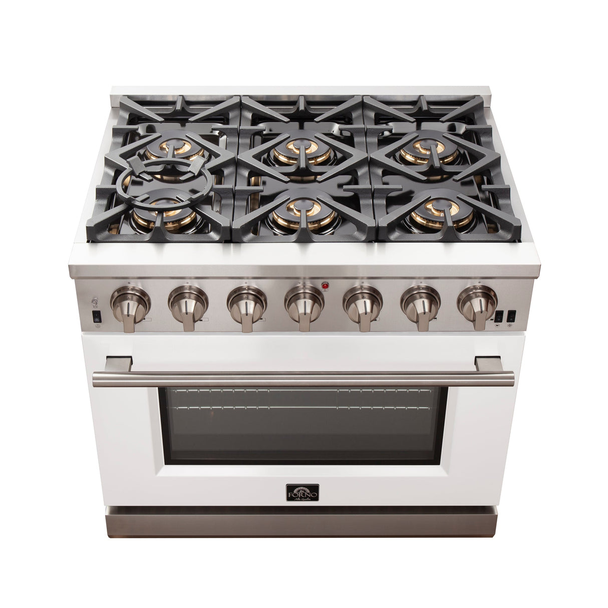 Forno Capriasca 36-Inch Freestanding Gas Range with 6 Brass Burners & Color Door
