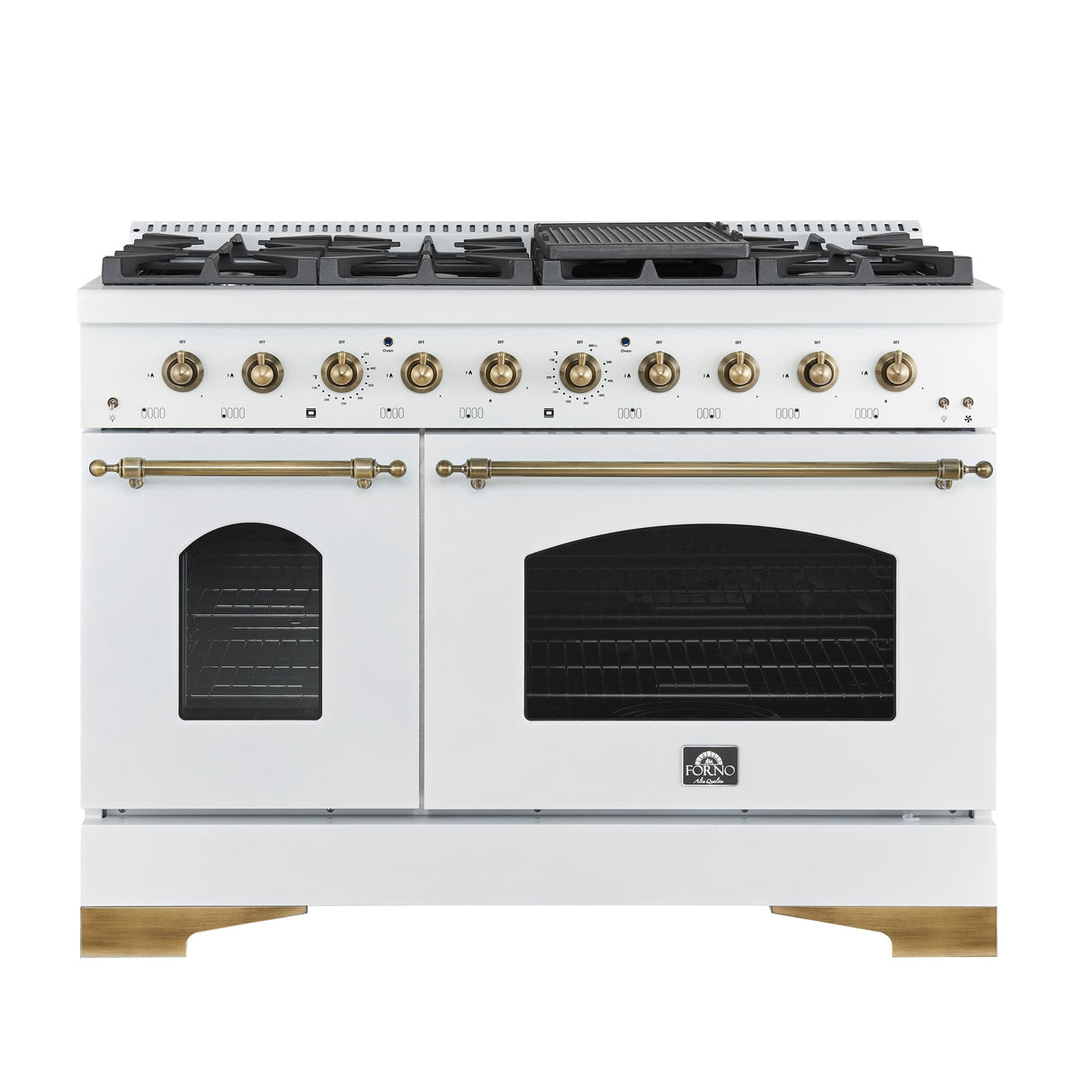 Forno Antico Freestanding Gas Range, Antique Brass Design, Convection Oven, Energy Efficient