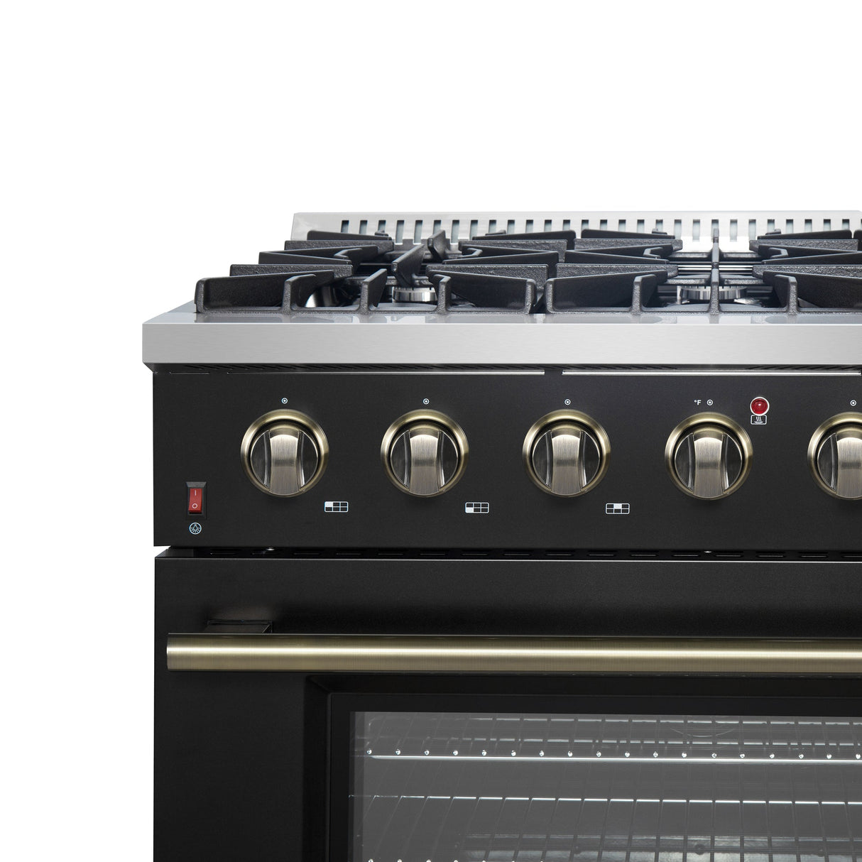 Forno Galiano 36-inch Freestanding Gas Range with Antique Brass Design, 6 Burners, Convection Oven