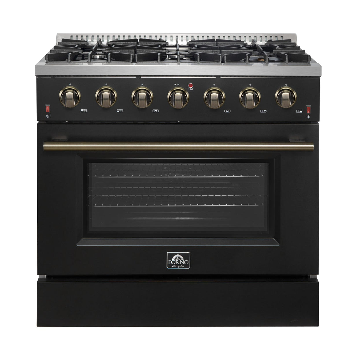 Forno Galiano 36-inch Freestanding Gas Range with Antique Brass Design, 6 Burners, Convection Oven
