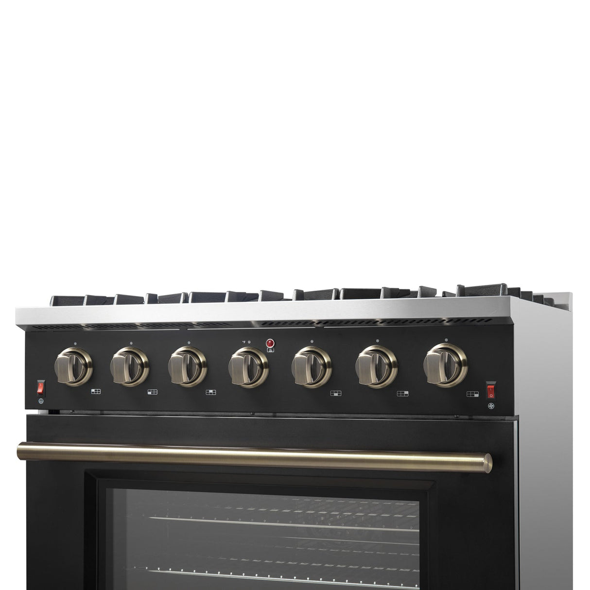 Forno Galiano 36-inch Freestanding Gas Range with Antique Brass Design, 6 Burners, Convection Oven