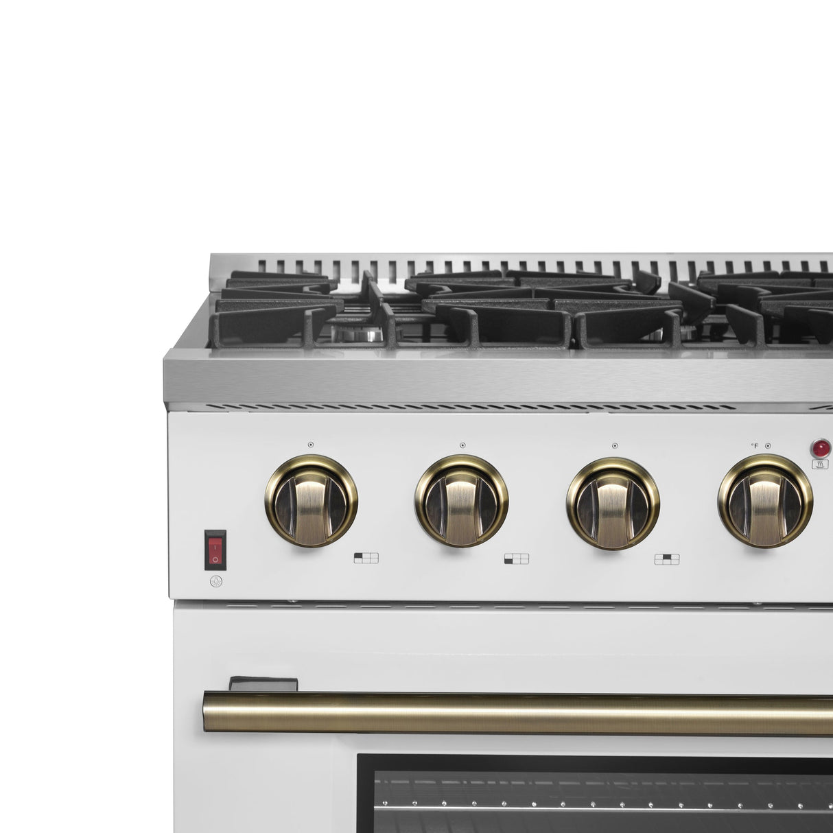 Forno Galiano 36-inch Freestanding Gas Range with Antique Brass Design, 6 Burners, Convection Oven