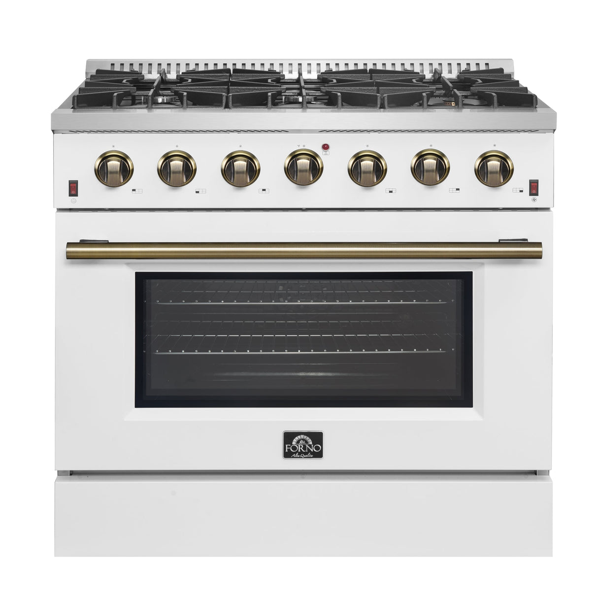 Forno Galiano 36-inch Freestanding Gas Range with Antique Brass Design, 6 Burners, Convection Oven