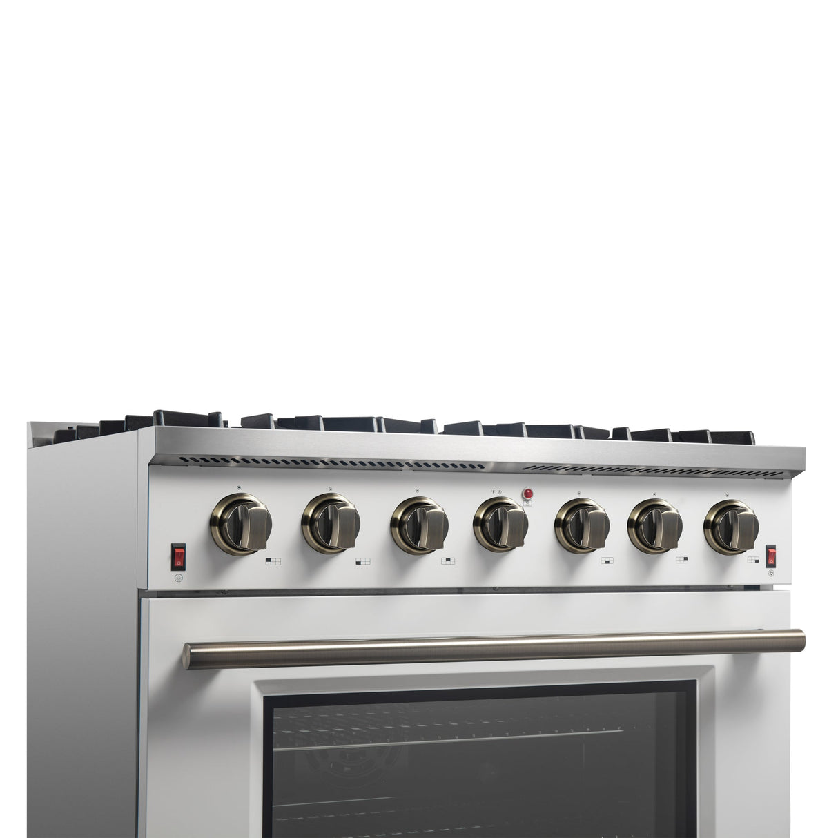 Forno Galiano 36-inch Freestanding Gas Range with Antique Brass Design, 6 Burners, Convection Oven