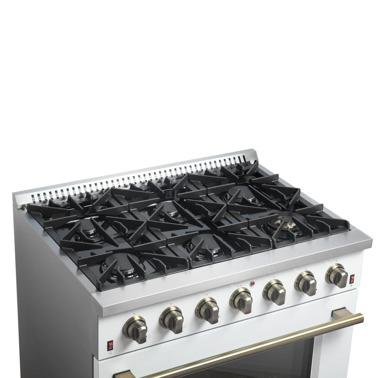Forno Galiano 36-inch Freestanding Gas Range with Antique Brass Design, 6 Burners, Convection Oven