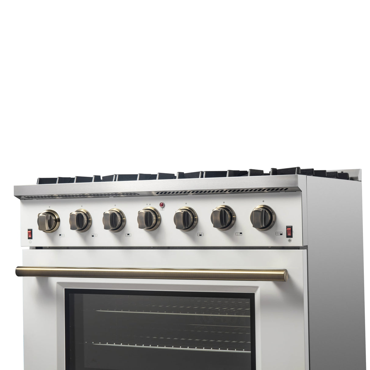 Forno Galiano 36-inch Freestanding Gas Range with Antique Brass Design, 6 Burners, Convection Oven