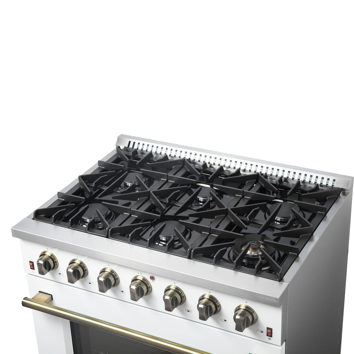 Forno Galiano 36-inch Freestanding Gas Range with Antique Brass Design, 6 Burners, Convection Oven