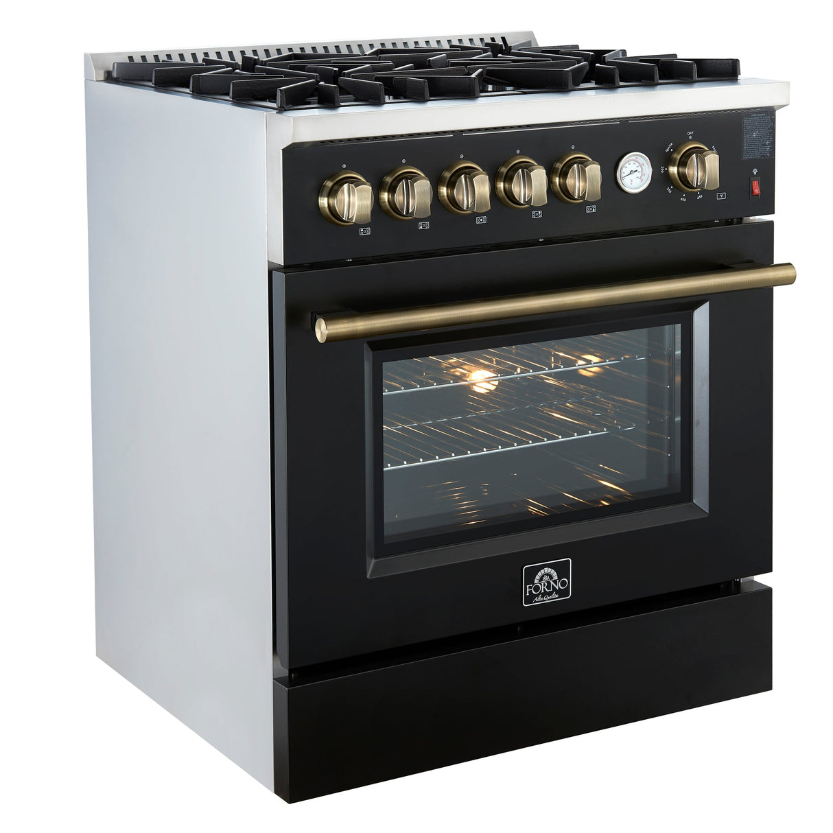 Forno Giovanni 30-inch Gas Range with Antique Brass Design, 5 Burners 67,000 BTU, 4.32 cu.ft. Convection Oven