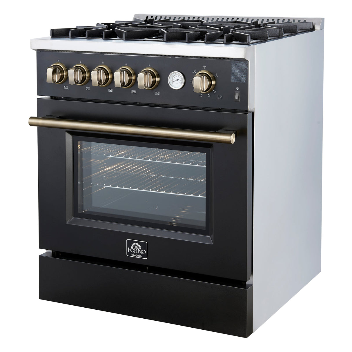 Forno Giovanni 30-inch Gas Range with Antique Brass Design, 5 Burners 67,000 BTU, 4.32 cu.ft. Convection Oven