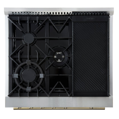 Forno Giovanni 30-inch Gas Range with Antique Brass Design, 5 Burners 67,000 BTU, 4.32 cu.ft. Convection Oven