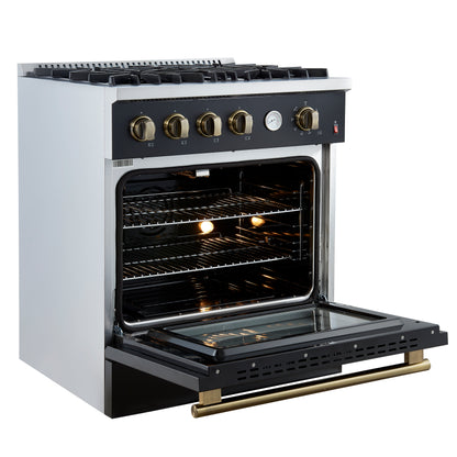 Forno Marco Gas Range with Antique Brass Design, Convection Oven