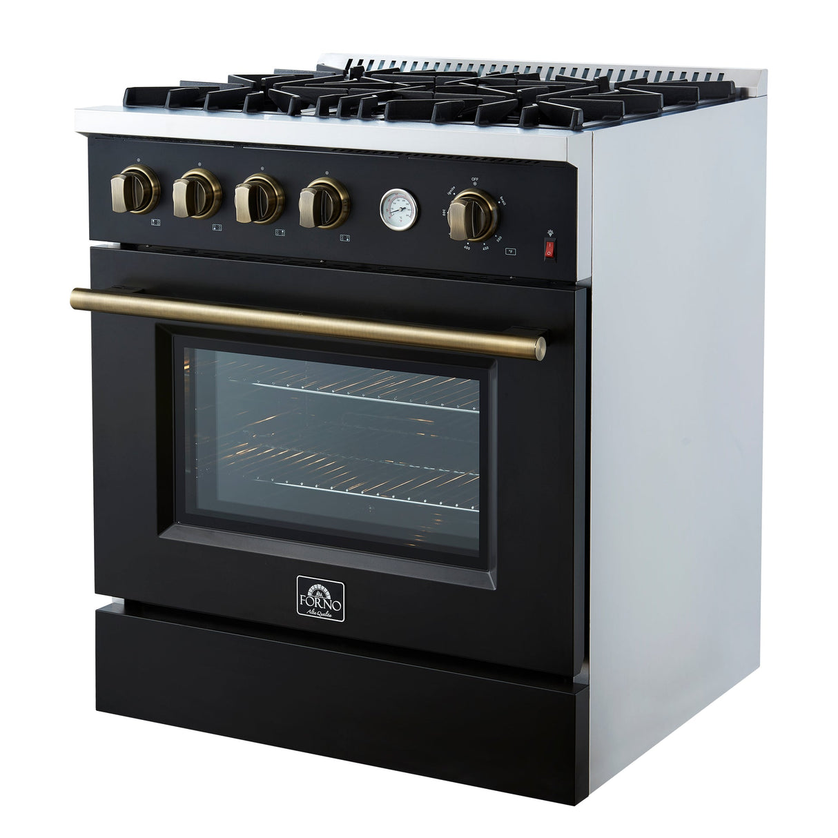 Forno Marco Gas Range with Antique Brass Design, Convection Oven