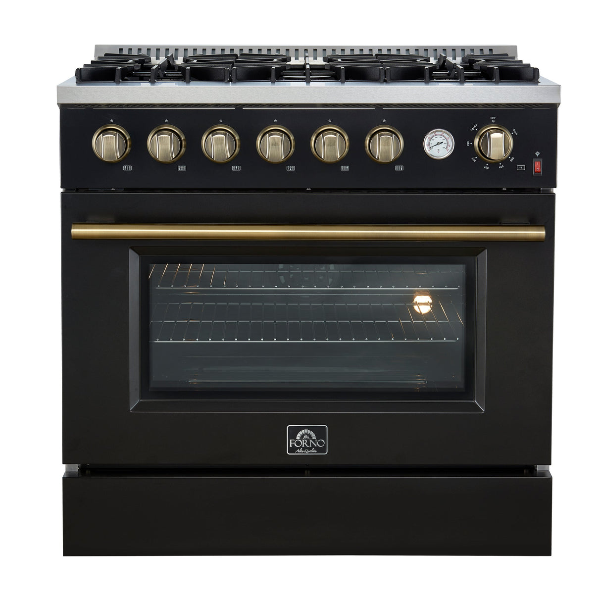 Forno Marco Gas Range with Antique Brass Design, Convection Oven