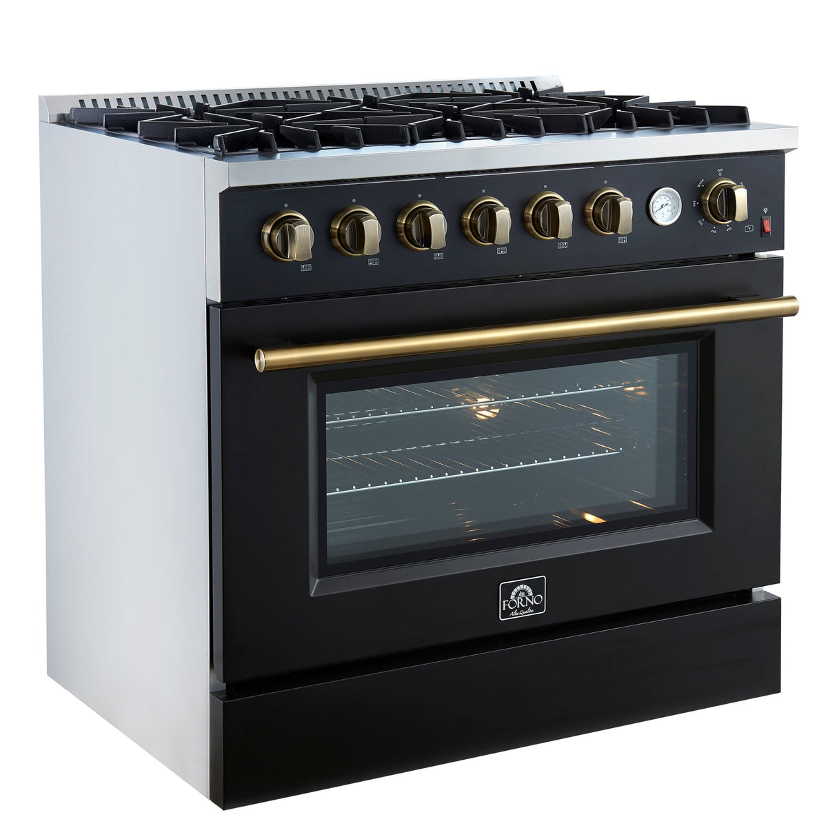 Forno Marco Gas Range with Antique Brass Design, Convection Oven