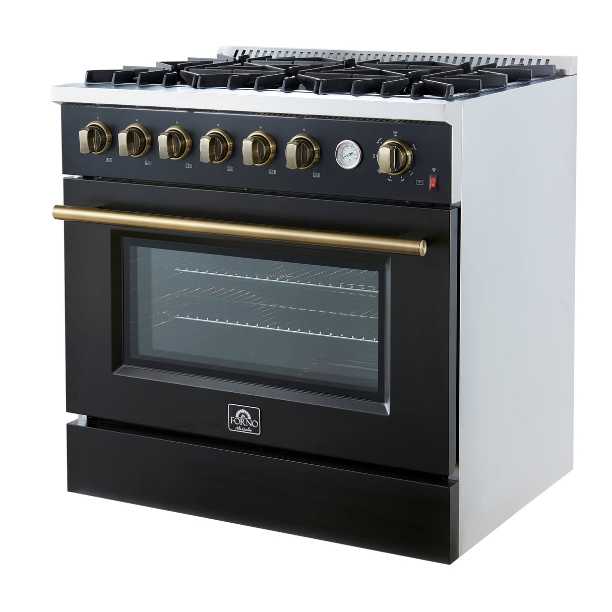 Forno Marco Gas Range with Antique Brass Design, Convection Oven