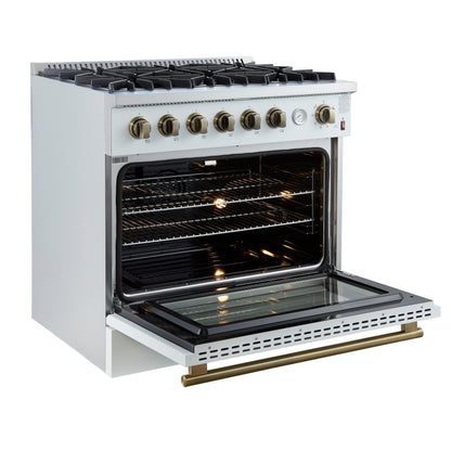 Forno Marco Gas Range with Antique Brass Design, Convection Oven