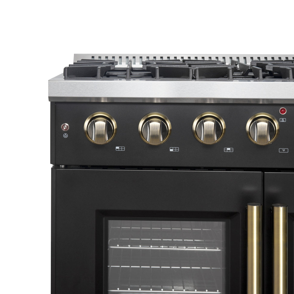 Forno Galiano French Door Gas Range with Antique Brass Design, Convection Oven