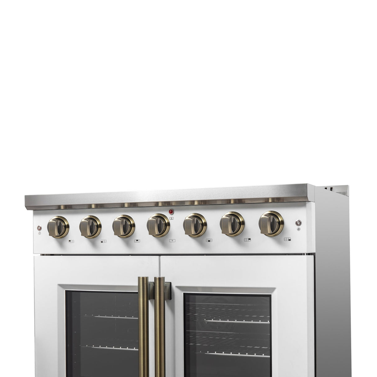 Forno Galiano French Door Gas Range with Antique Brass Design, Convection Oven