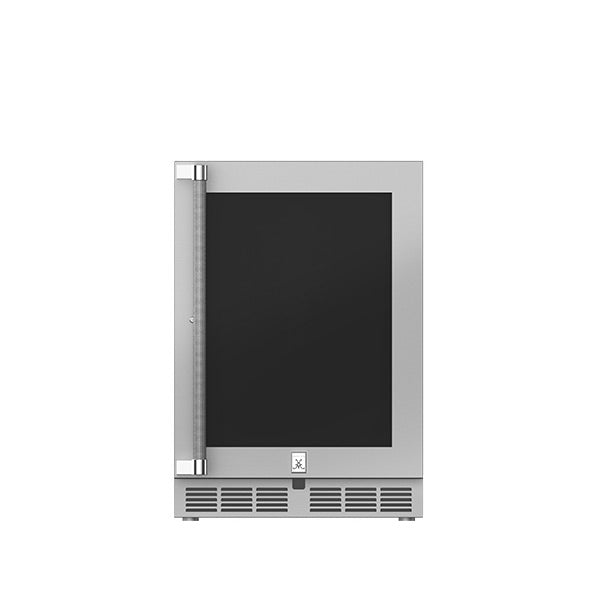 Hestan 24″ Left Hinged With Lock, Outdoor Undercounter Refrigerator (Glass Door) - GRGL24