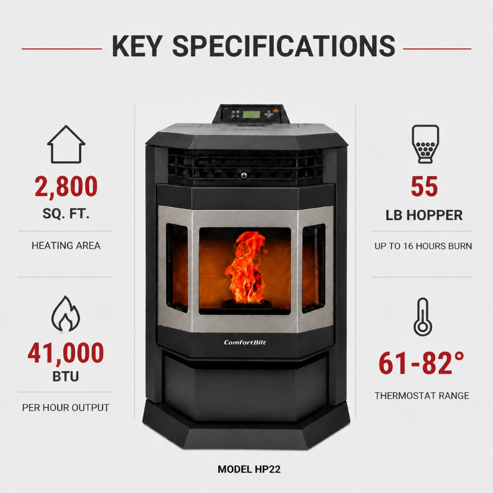 ComfortBilt HP22 24" Wood Pellet Stove with Stainless Steel Trim