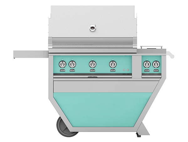 Hestan 36" Outdoor Built-In Grill with Deluxe Cart, 3-Trellis Burners, Double Side Burner & Rotisserie Kit - GABR36CX2