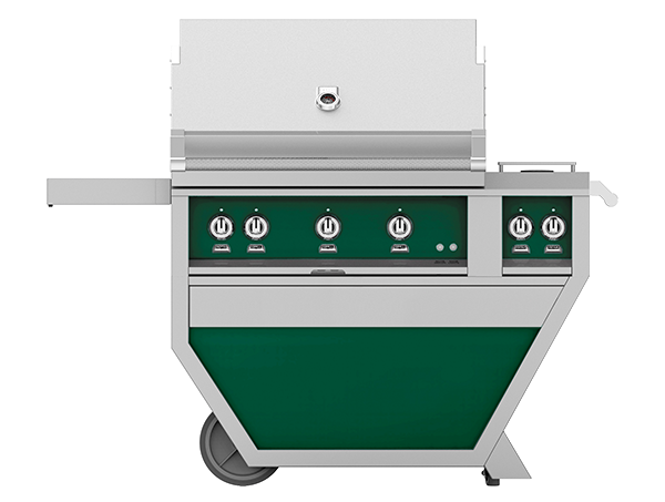 Hestan 36" Outdoor Built-In Grill with Deluxe Cart, 3-Trellis Burners, Double Side Burner & Rotisserie Kit - GABR36CX2
