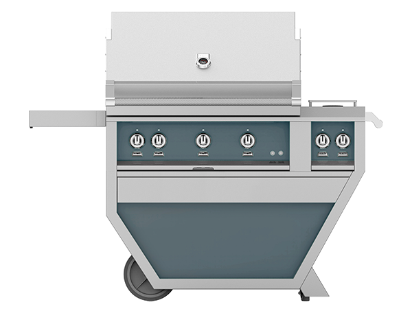 Hestan 36" Outdoor Built-In Grill with Deluxe Cart, 3-Trellis Burners, Double Side Burner & Rotisserie Kit - GABR36CX2