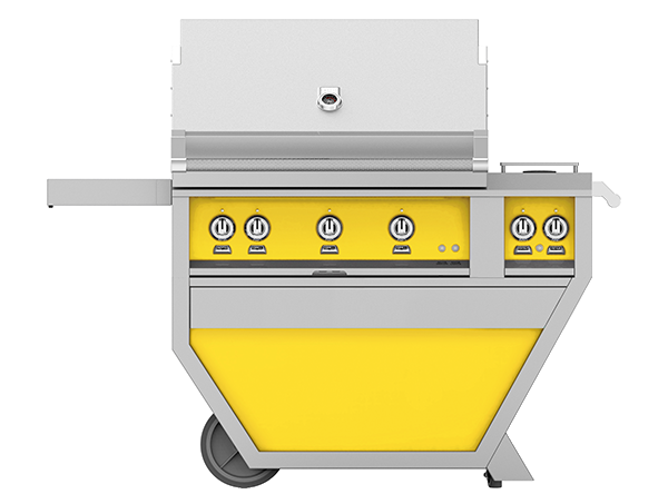 Hestan 36" Outdoor Built-In Grill with Deluxe Cart, 3-Trellis Burners, Double Side Burner & Rotisserie Kit - GABR36CX2