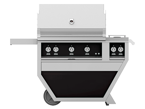 Hestan 36" Outdoor Built-In Grill with Deluxe Cart, 3-Trellis Burners, Double Side Burner & Rotisserie Kit - GABR36CX2