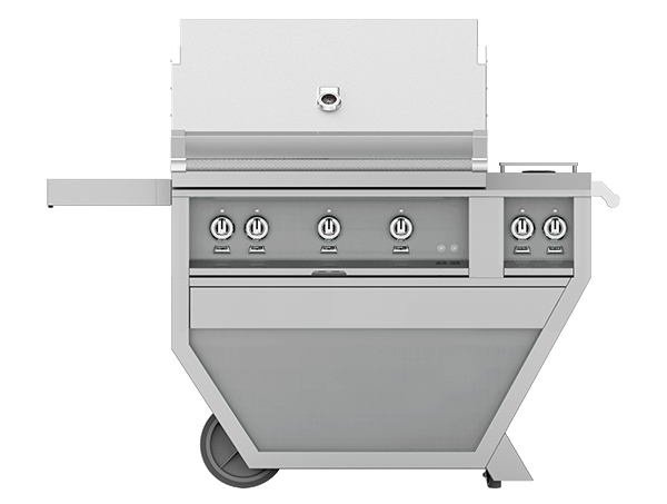 Hestan 36" Outdoor Built-In Grill with Deluxe Cart, 3-Trellis Burners, Double Side Burner & Rotisserie Kit - GABR36CX2