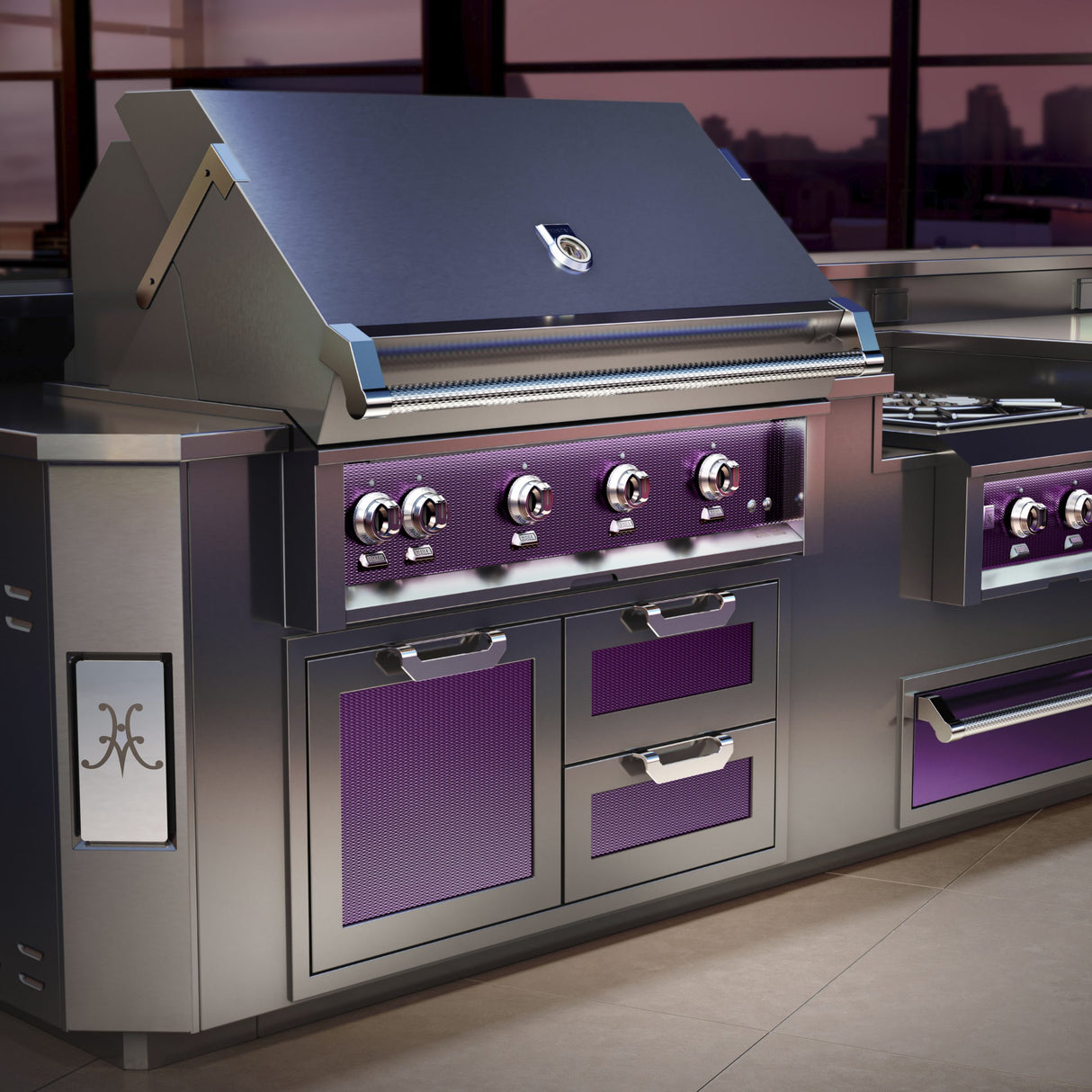 Hestan 12"Foot, With Grill, Outdoor Living Suite with Power Burner, Beer Dispenser and Bar (SS Countertop) - GESDBP12