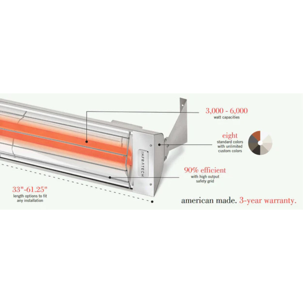 Infratech WD Series Dual Element WD3024 3000 Watts 240V 12.5 Amps Infrared Electric Patio Heater 33 x 8 x 3 in. - 21-2000