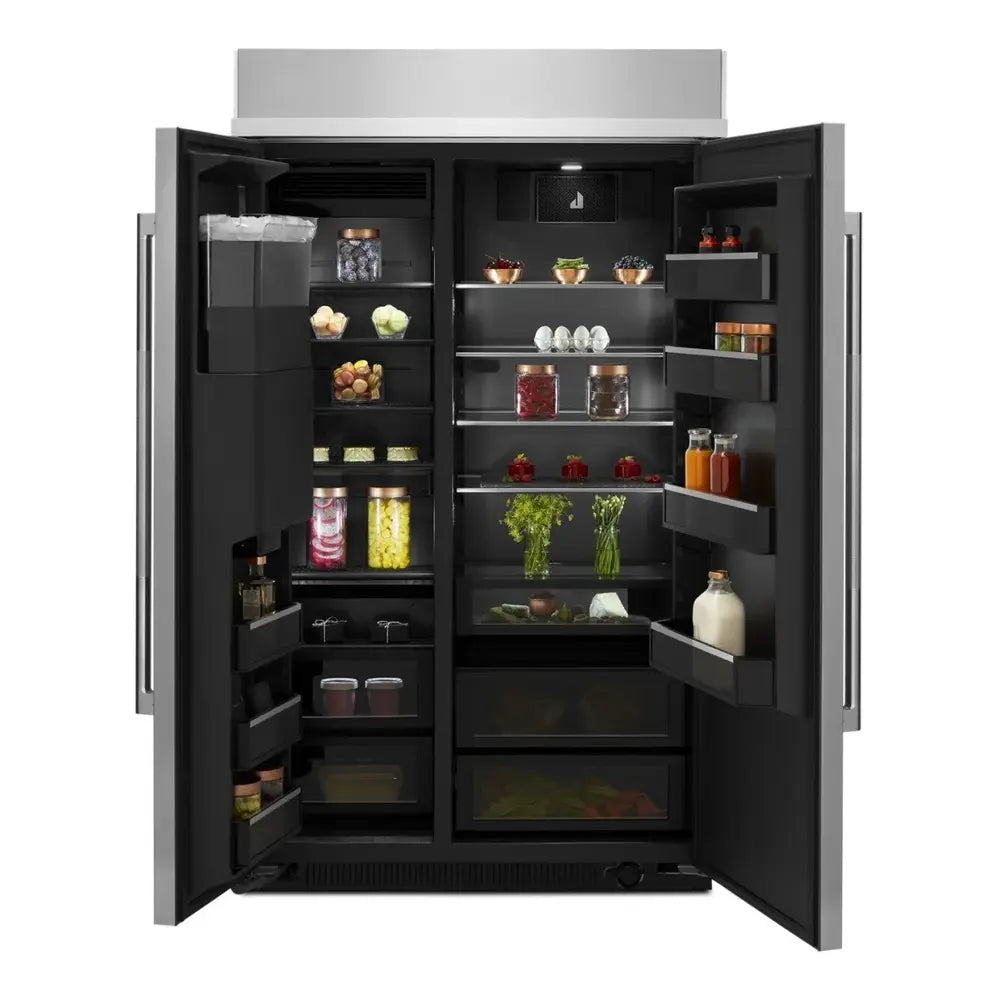 JennAir RISE 48 inch Built-In Side by Side Refrigerator with 29.4 cu. ft. Capacity, External Water and Ice Dispenser, in Stainless Steel, JBSS48E22L