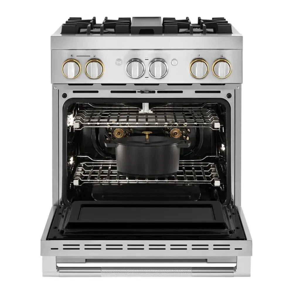 JennAir RISE 30 inch Smart Dual-Fuel Professional Range with 4.1 cu. ft. capacity, 4 Burners, Remote Access, Dual-Stacked PowerBurners in Stainless Steel, JDRP430HL